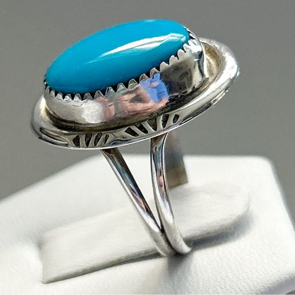 Vintage Clayton Tom Navajo Turquoise Sterling Silver Ring - Picture 4 of 15